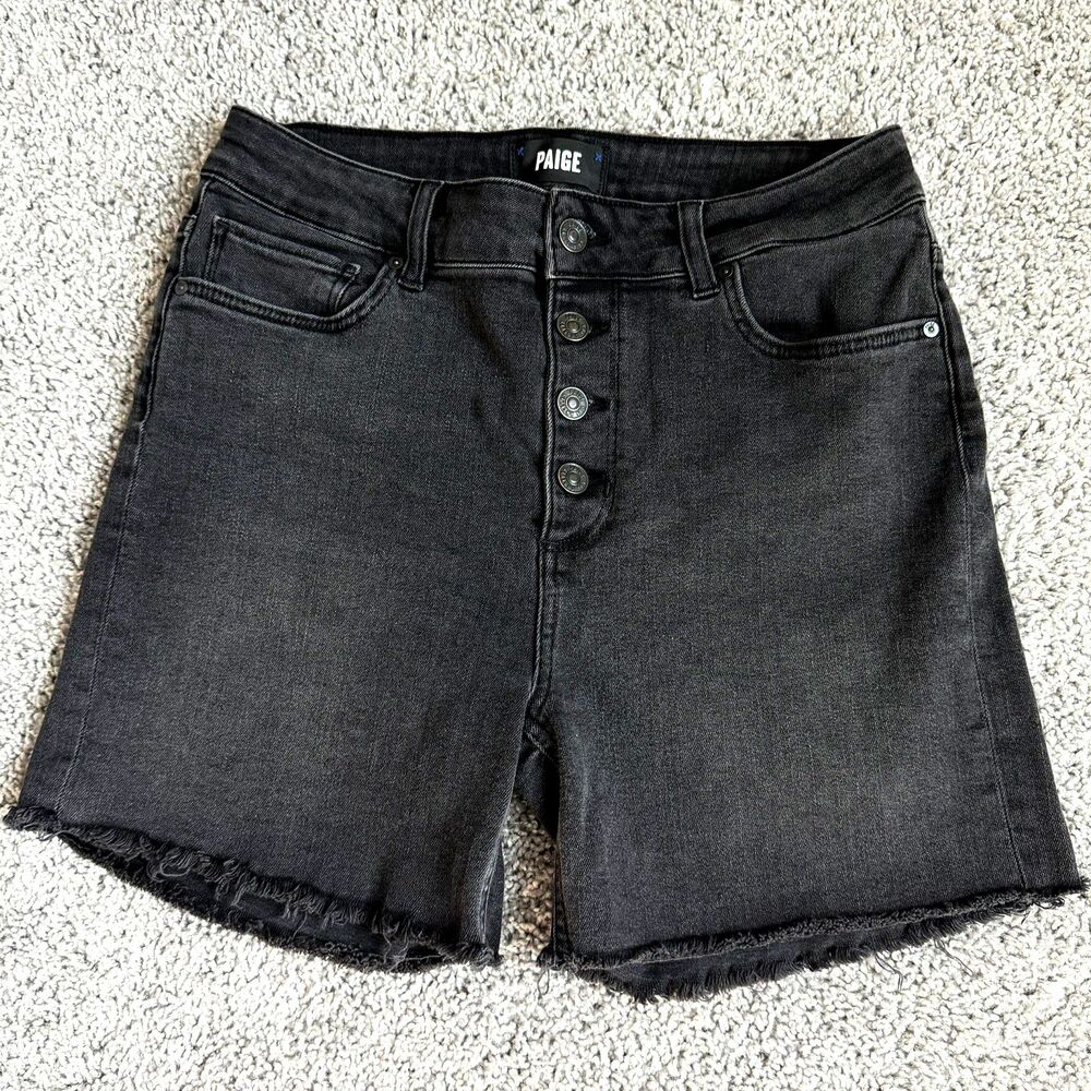 Paige Sarah Longline Black Jean Cut Off Raw Hem Shorts Size 28